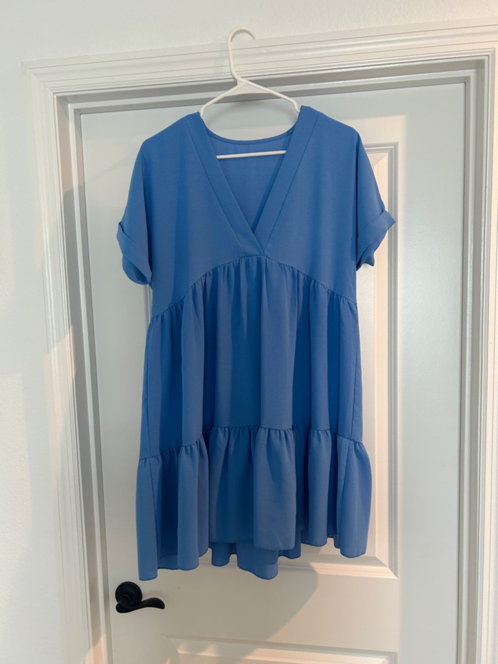 Blue V-Neck Tiered Babydoll Dress